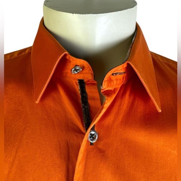 Jared Lang L/S Casual Orange Button Down w/Silver Metal Buttons Like New Size L - Picture 2 of 9
